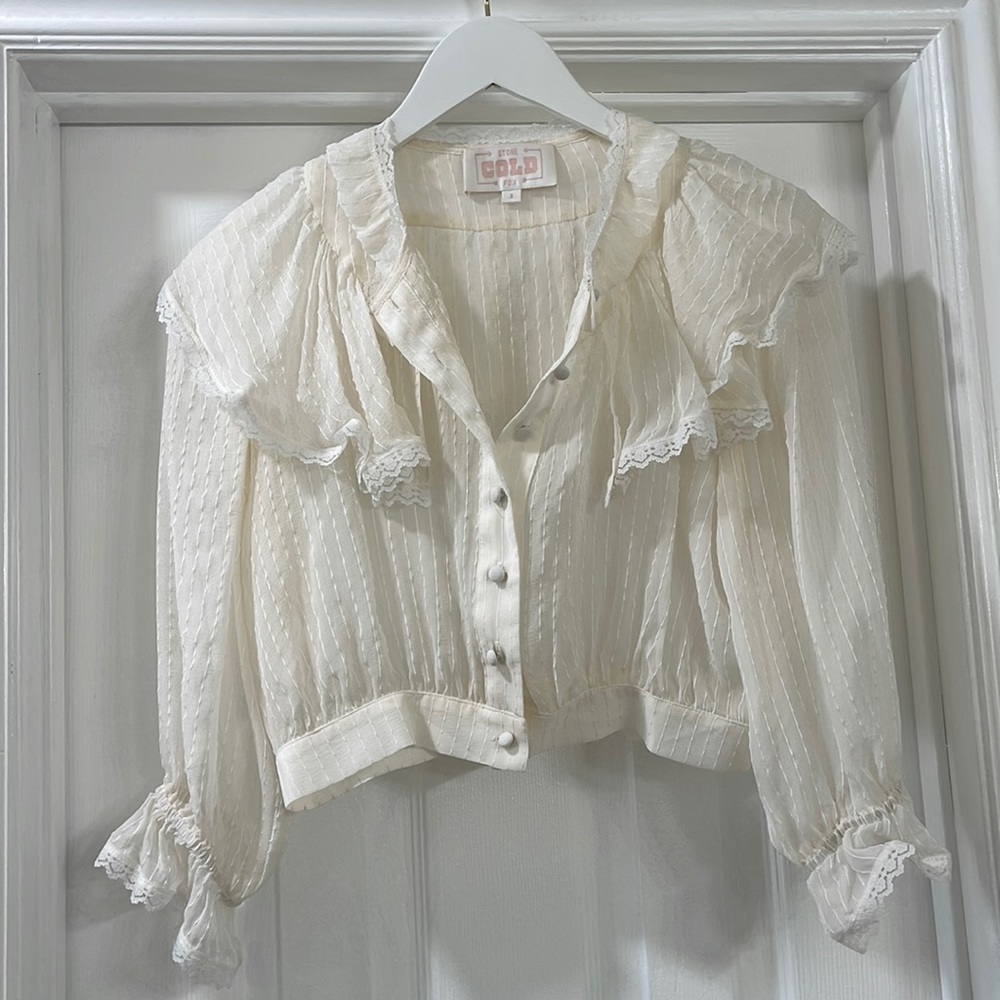 Stone Cold Fox Silk and Lace Ruffle Crop Top
